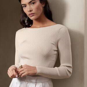 Banana Republic Ines Scoop Back Sweater Oyster Pearl S Like New